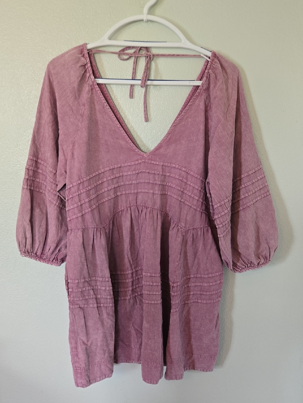 Impeccable Pig | Pink Mineral Wash Denim Baby Doll V Neck Dress Size Small